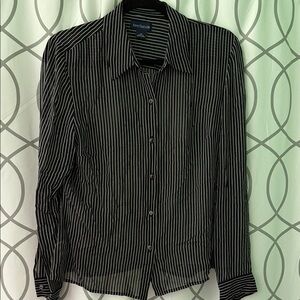 Vintage Ann Taylor Pinstriped Black & White Silk Button Down Shirt